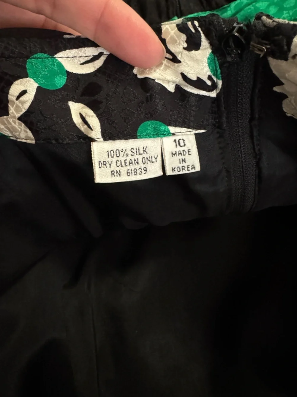 Vintage Terri John Rickie Freeman Silk Black Green Floral Cocktail Dress SZ 10 - Picture 5 of 7